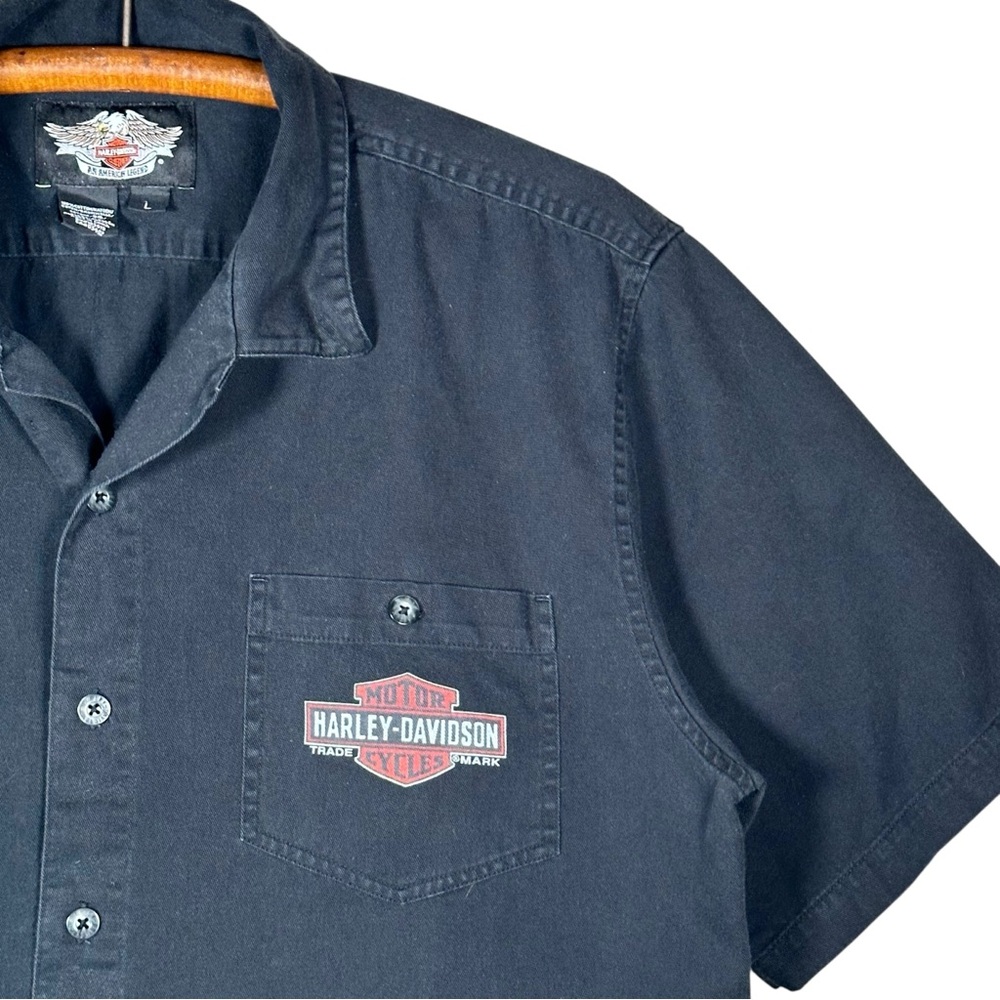 HARLEY-DAVIDSON VINTAGE Canvas Genuine Oil Graphic Button Down Utility Shirt - Picture 4 of 9